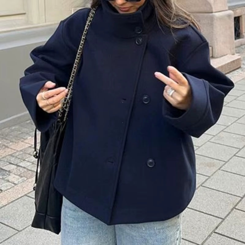 Chic Stand Collar Woolen Coat for Women - Perfect Blend of Style and Comfort for Office and Casual Wear