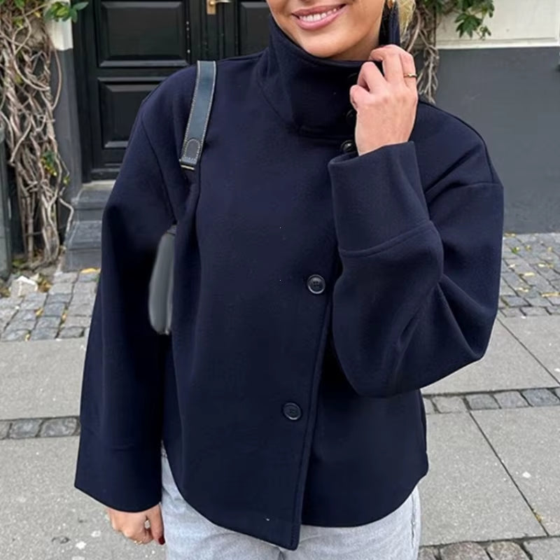 Chic Stand Collar Woolen Coat for Women - Perfect Blend of Style and Comfort for Office and Casual Wear