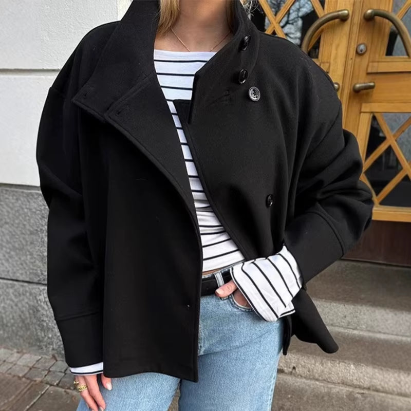Chic Stand Collar Woolen Coat for Women - Perfect Blend of Style and Comfort for Office and Casual Wear