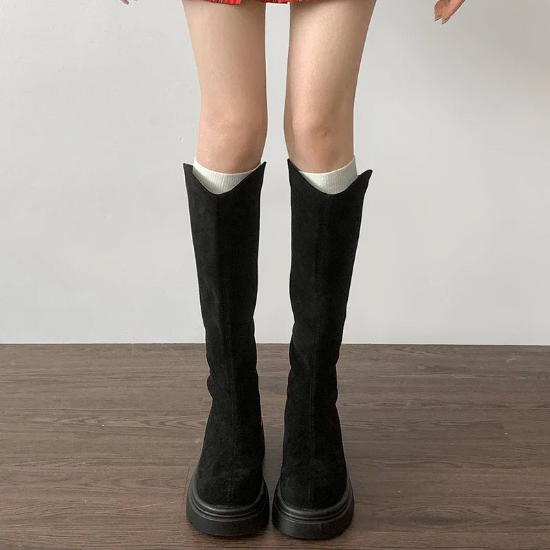 Elegant Chic Vintage High Boots for Women - Slim Fit with Back Zippers, Ideal for Autumn & Winter, Stylish Thick Heel Knight Booties